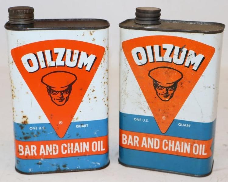 Group of 2 Oilzum Bar and Chain One Quart Metal Oil Cans (1 of 2)