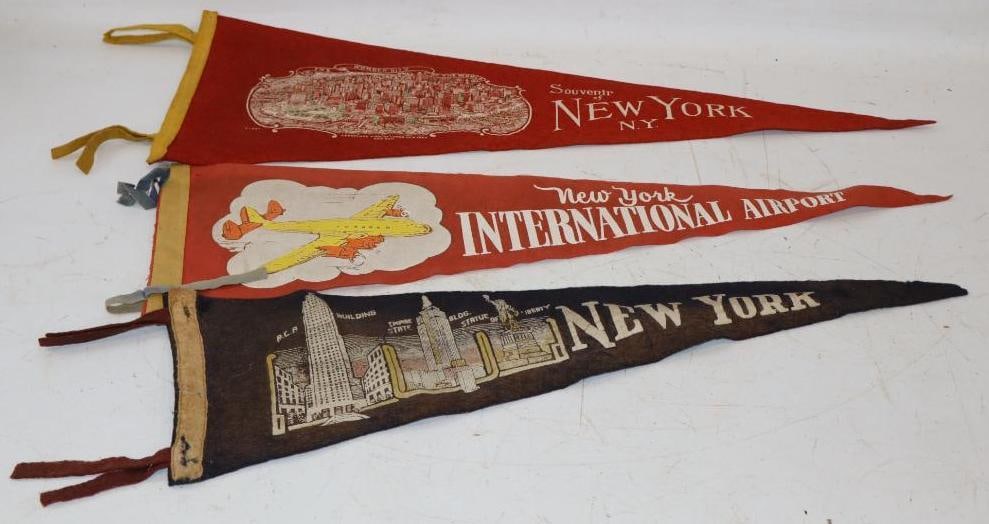 Group of 3 New York Souvenir Felt Pennants: largest 10" x 28"