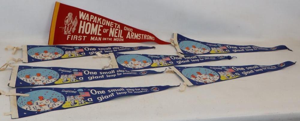 Group of 7 1969 Souvenir First Man On The Moon Advertising Pennants (1 of 4)