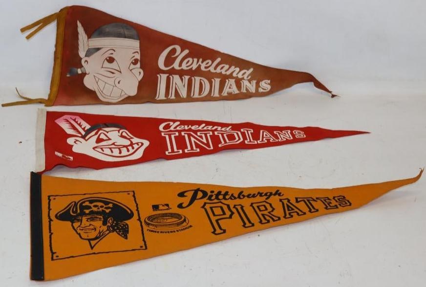 Group of 3 Cleveland Indians and Pittsburgh Pirates Baseball Souvenir Pennants (1 of 2)