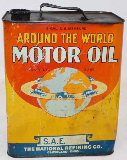 Around the World 2 Gallon Motor oil Can: 8.5" x 5.5" x 11" missing lid