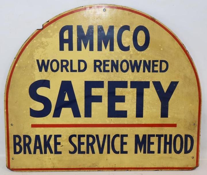 Ammco World Renowned Safety Brake Service Method Single Sided Tombstone Shaped Masonite Sign: 28" x 24"