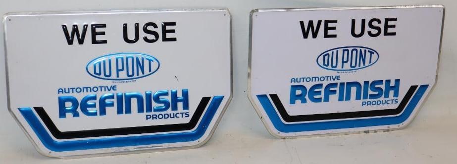 Group of 2 Du Pont Automotive Refinish Products Embossed Metal Advertising Signs: 17.5" x 11.5"