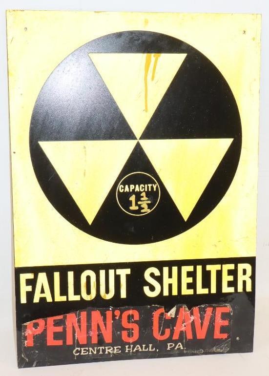 Fallout Shelter Department of Defense Reflective Sign with Penn's Cave Sticker: 14" x 20"