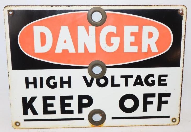 Porcelain Danger High Voltage Keep Off Warning Sign (1 of 2)