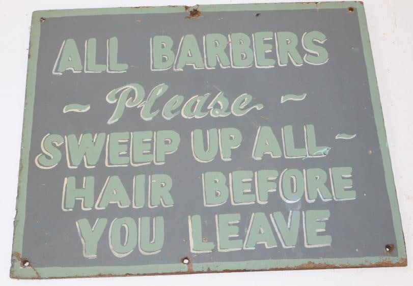 All Barbers Please Sweep Up All Hair Before You Leave Single Sided Hand Painted Sign (1 of 2)