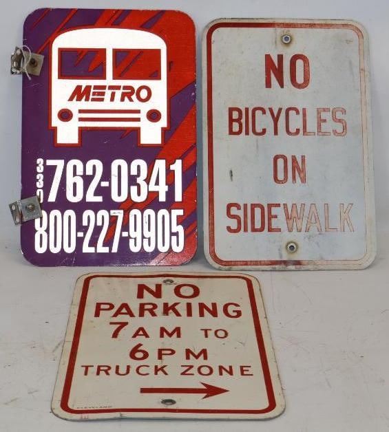 Group of 3 No Parking, No Bicycles, and Metro Bus Stop Aluminum Street Signs (1 of 4)