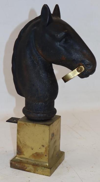 Cast Iron Horse Shaped Hitching Post with Brass Base: 4" x 4.5" x 14.5"