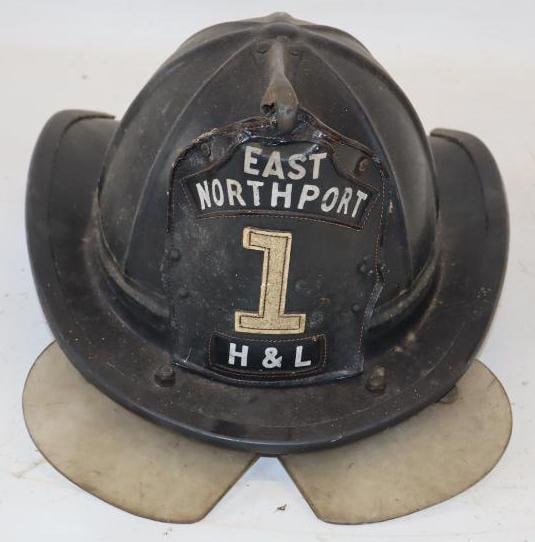 Early Firefighter Helmet with East Northport #1 Leather Patch (1 of 3)
