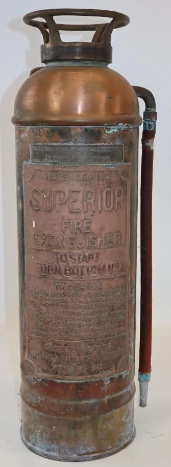 Brass Superior 350 lb Tested Fire Extinguisher: 7.5" x 7.5" x 24.5" is empty