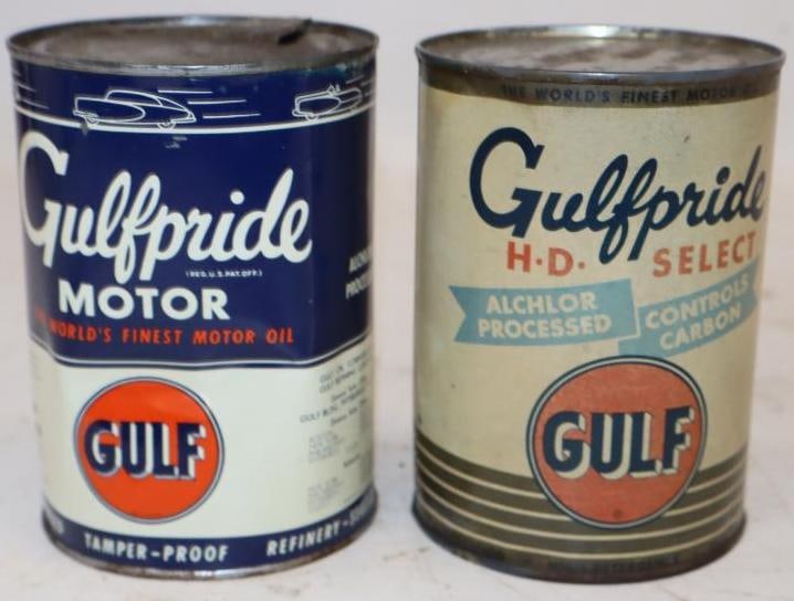 Group of 2 Gulf Pride 1 Quart Metal Oil Cans (1 of 2)