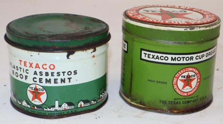 Group of 2 Texaco Motorcup and Plastic Asbestos Roof Cement 1 lb Grease Cans (1 of 2)