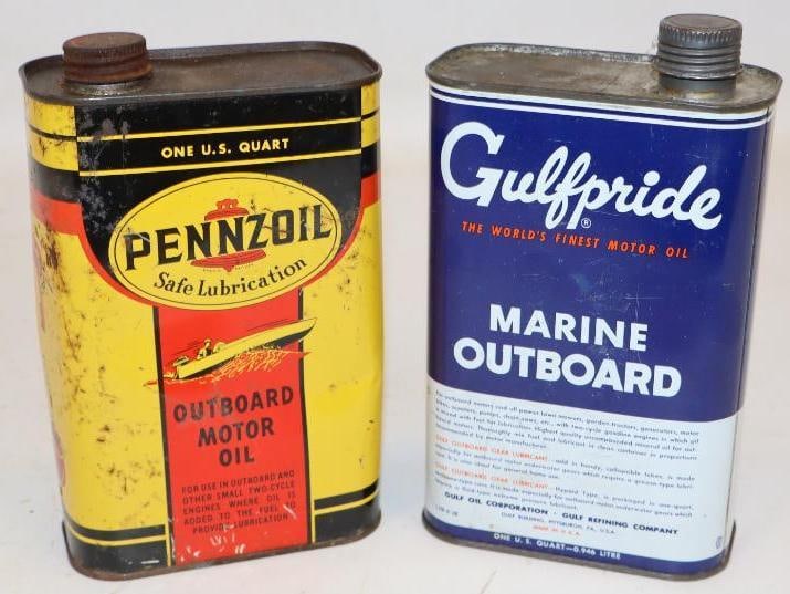 Group of 2 Gulf Pride & Pennzoil Marine Outboard 1 Quart Oil Cans (1 of 2)