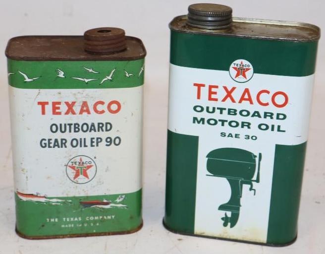 Group of 2 Texaco Outboard 1 Quart Metal Oil Cans (1 of 2)