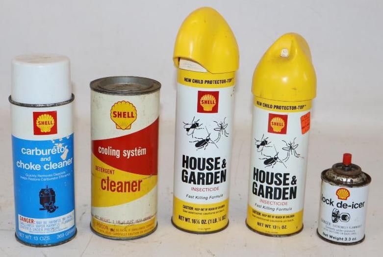 Group of 5 Shell Advertising House and Garden Spray, Cooling System, Carb and Deicer Product Cans (1 of 2)