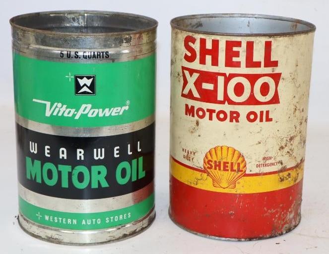 Group of 2 Shell X-100 and Vita-Power 5 Quart Oil Cans (1 of 2)