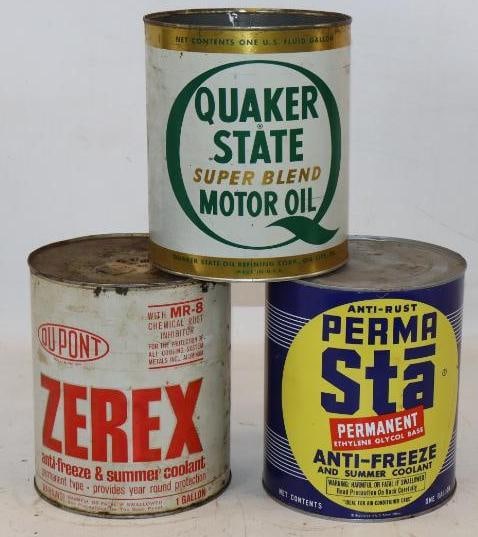 Group of 3 Zerex, Perma Sta, and Quaker State One Gallon Oil and Antifreeze Cans (1 of 2)