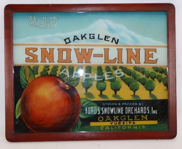Oakglen Snow-Line Apples California Reverse Painted Glass Framed Advertising Sign (1 of 2)