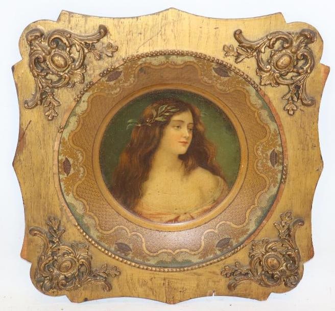 Early 1900's Vienna Art Plate by Royal Saxon with Ornate Wooden Frame (1 of 2)