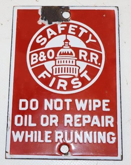B&O Railroad Safety First Single Sided Porcelain Warning Sign (1 of 2)