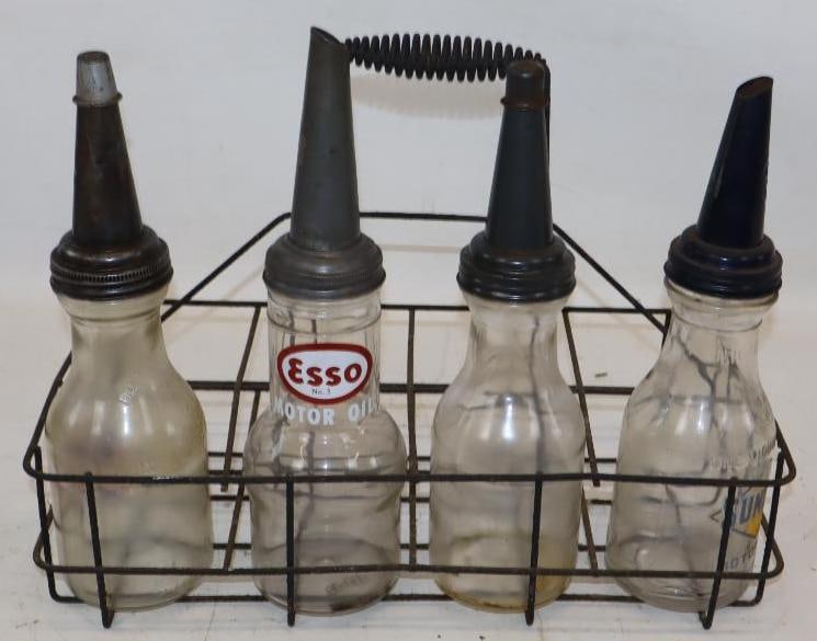 Bulk Oil Carrying Rack with 4 Different Advertising Glass Bottles (1 of 6)