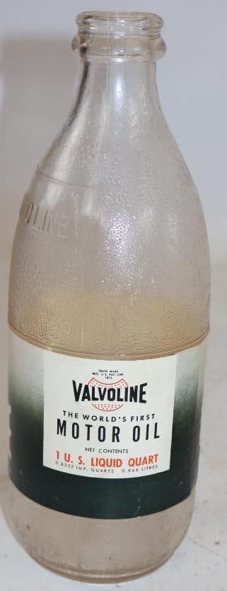 Valvoline One Quart Glass Oil Bottle with Paper Label (1 of 3)
