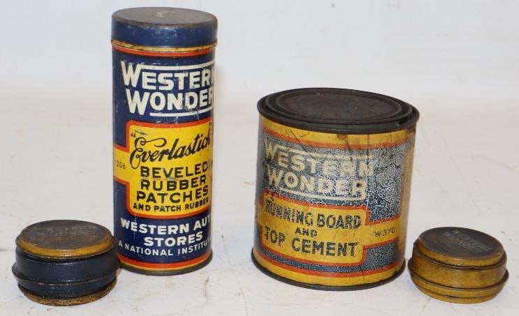 Group of 4 Western Wonder Running Board Cement, Valve Grinding Compound, and Tire Tube Repair Kit (1 of 2)