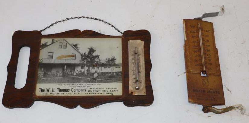 Miller Meats & W.H. Thomas Company Poultry Farm Advertising Thermometers (1 of 4)