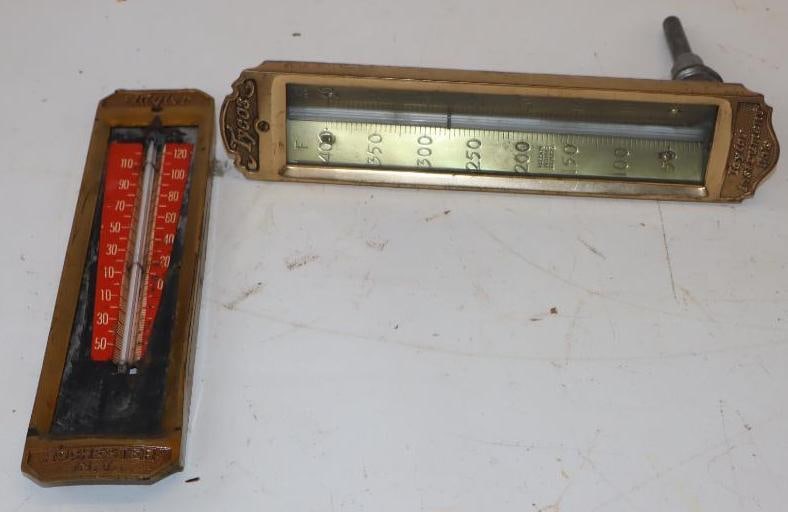 Group of 2 Taylor & Tycos Brass Embossed Thermometers (1 of 4)