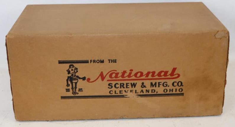 National Screw and MFG. Co. Cleveland Ohio Shipping Box with Robot Logo: 25" x 14" x 10.5"