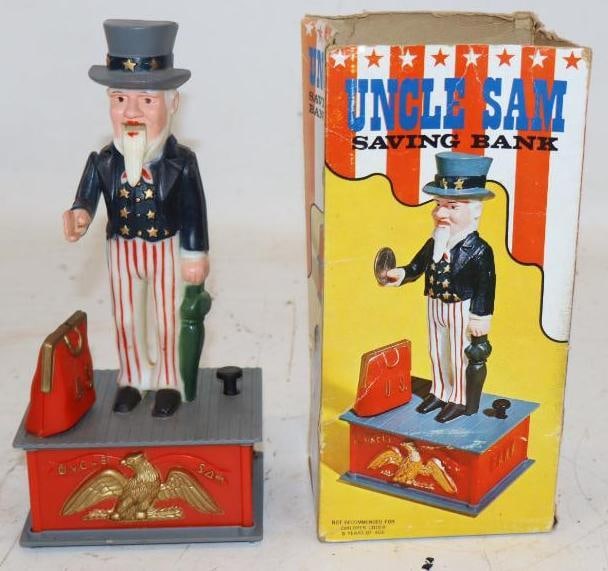 Uncle Sam Mechanical Plastic Savings Bank in Original Box (1 of 3)