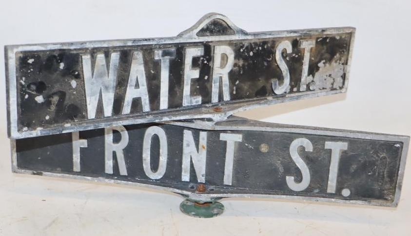 Cast Aluminum Double Sided Water and Front Street Crossing Street Signs (1 of 3)
