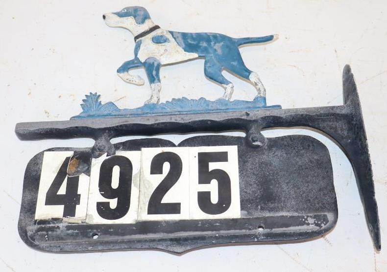 Doublesided Cast Aluminum Address Sign with Cutout Dog Scene (1 of 3)
