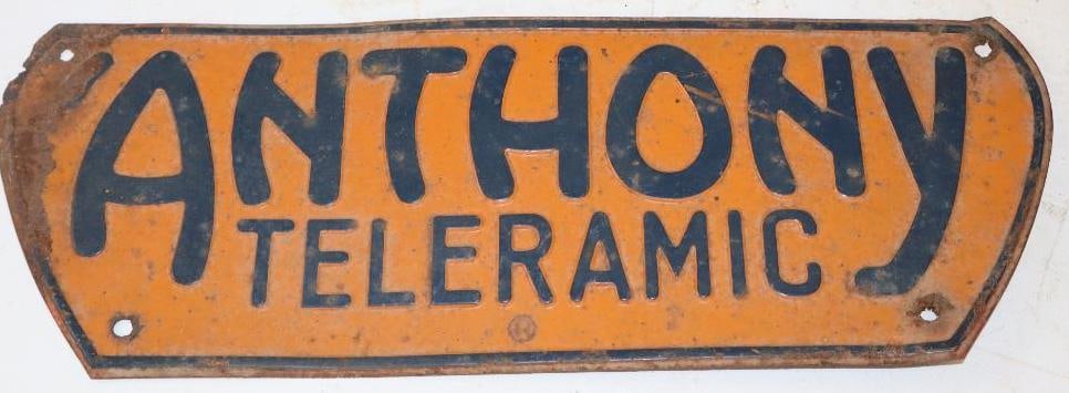 Anthony Teleramic Embossed Advertising Sign: 16" x 5.75"