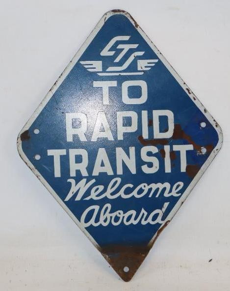 Cleveland Transit System Double Sided To Rapid Transit Welcome Aboard Train Steel Sign (1 of 2)