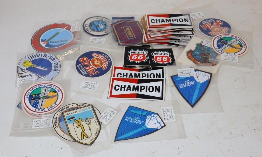 Group of 50 Phillips 66, Champion, and Aerospace Related Stickers, Decals, and Patches: Largest is 5" x 5"