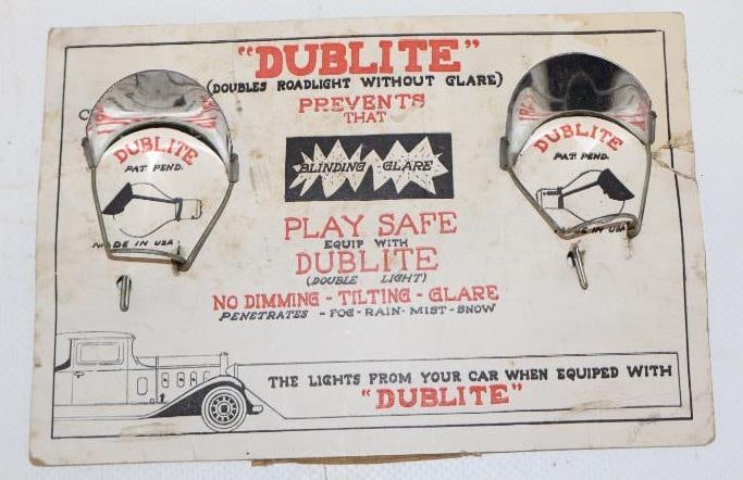 1920's Dublite Automobile Lightbulb Chrome Plated Visors on Original Cardboard Advertisement: 6" x 4" x 1"