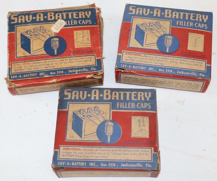 Group of 3 "Sav-A-Battery" Filler Caps in Original Boxes (1 of 3)