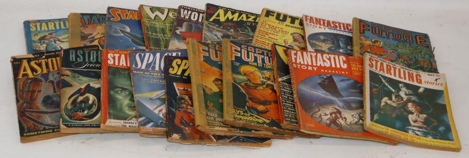 Group of 20 1930's-50's Science Fiction Paperbook Magazines: Four books have binding repairs.10" x 7" each