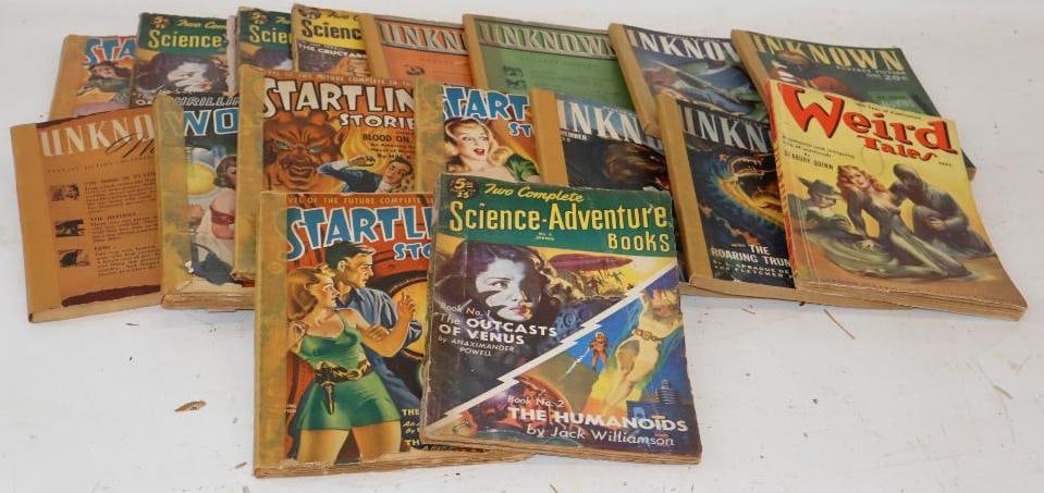 Group of 17 1930's-50's Science Fiction Paperbook Magazines: 12 have binding repairs. 10" x 7" each