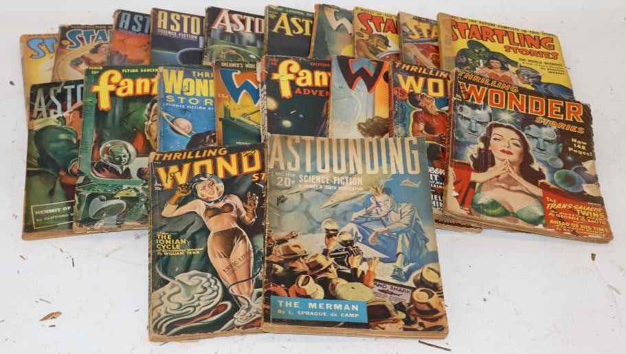 Group of 20 1930's-50's Science Fiction Paperbook Magazines: Two books have binding repairs 10" x 7" each