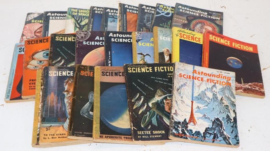 Group of 24 1940's-50's Science Fiction Paperbook Magazines: Five books have binding repairs. 5.75" x 7.75" each