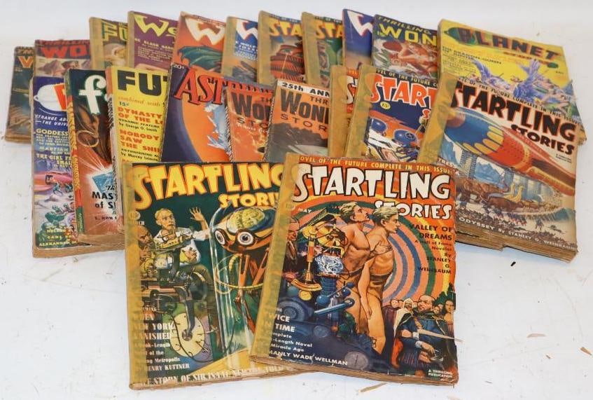 Group of 22 1940's-50's Science Fiction Paperbook Magazines: Eleven books have binding repairs. 7" x 10" each