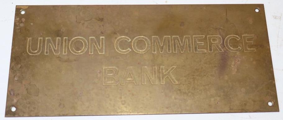 Union Commerce Bank Brass Debossed Sign: 11" x 5"