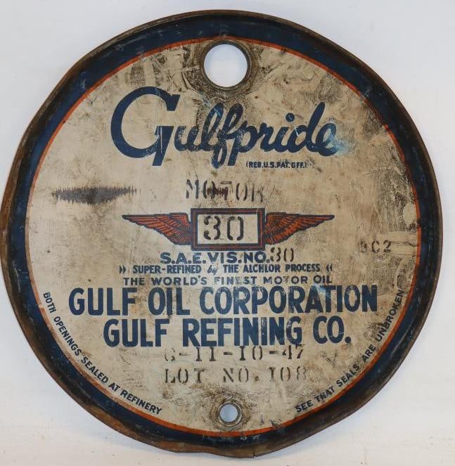 Gulf Pride Oil Refinery 55 Gallon Barrel Advertising Lid (1 of 4)