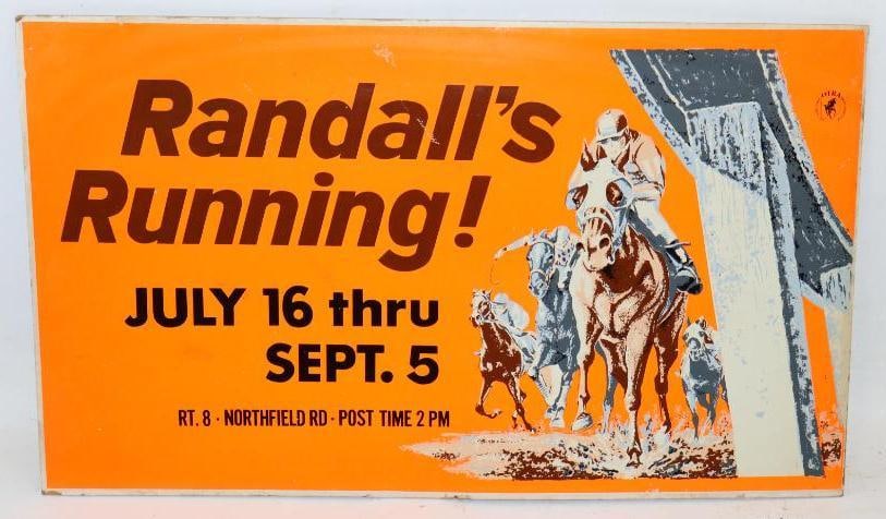 Randall's Running Northfield Horse Race Track Cardboard Advertising Sign: 18" x 10.75"