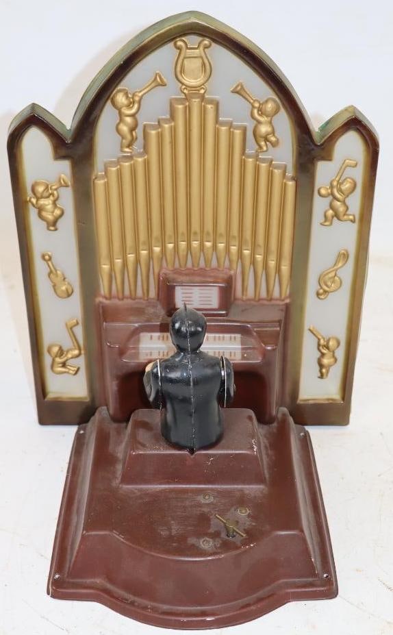 1950's Windup Light Up Mechanical Man Playing Organ Music Box: 9.5" x 10.5" x 13" missing light, does not play music