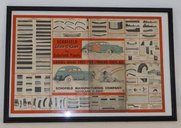 1950 Schofield Automobile Panels Select-O-Chart Framed Advertising Pamphlet: Chart Measures 22" x 34"