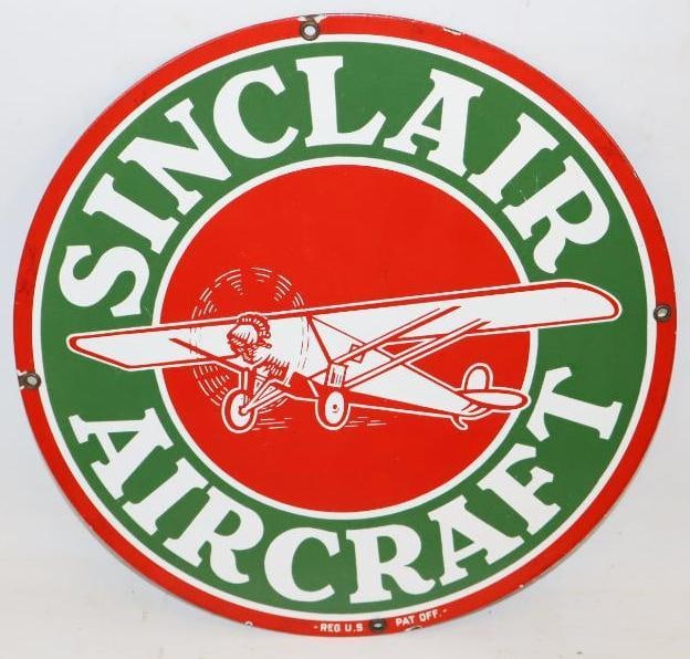Single Sided Porcelain Sinclair Aircraft Reproduction Gas Pump Sign (1 of 3)