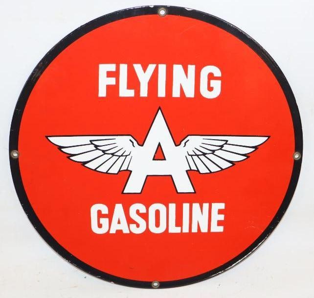 Flying A Gasoline Single Sided Porcelain Reproduction Gas Pump Plate (1 of 2)